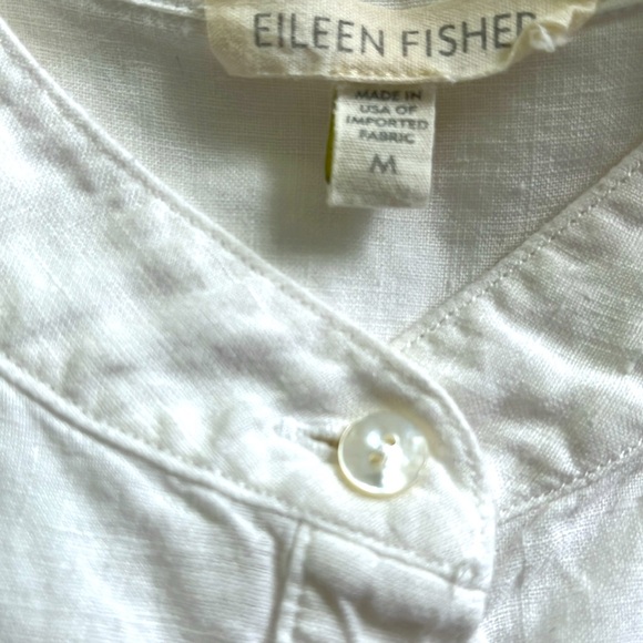 Eileen Fisher Organic Irish Linen Mandarin Collar Shirt White Size M - Picture 4 of 4